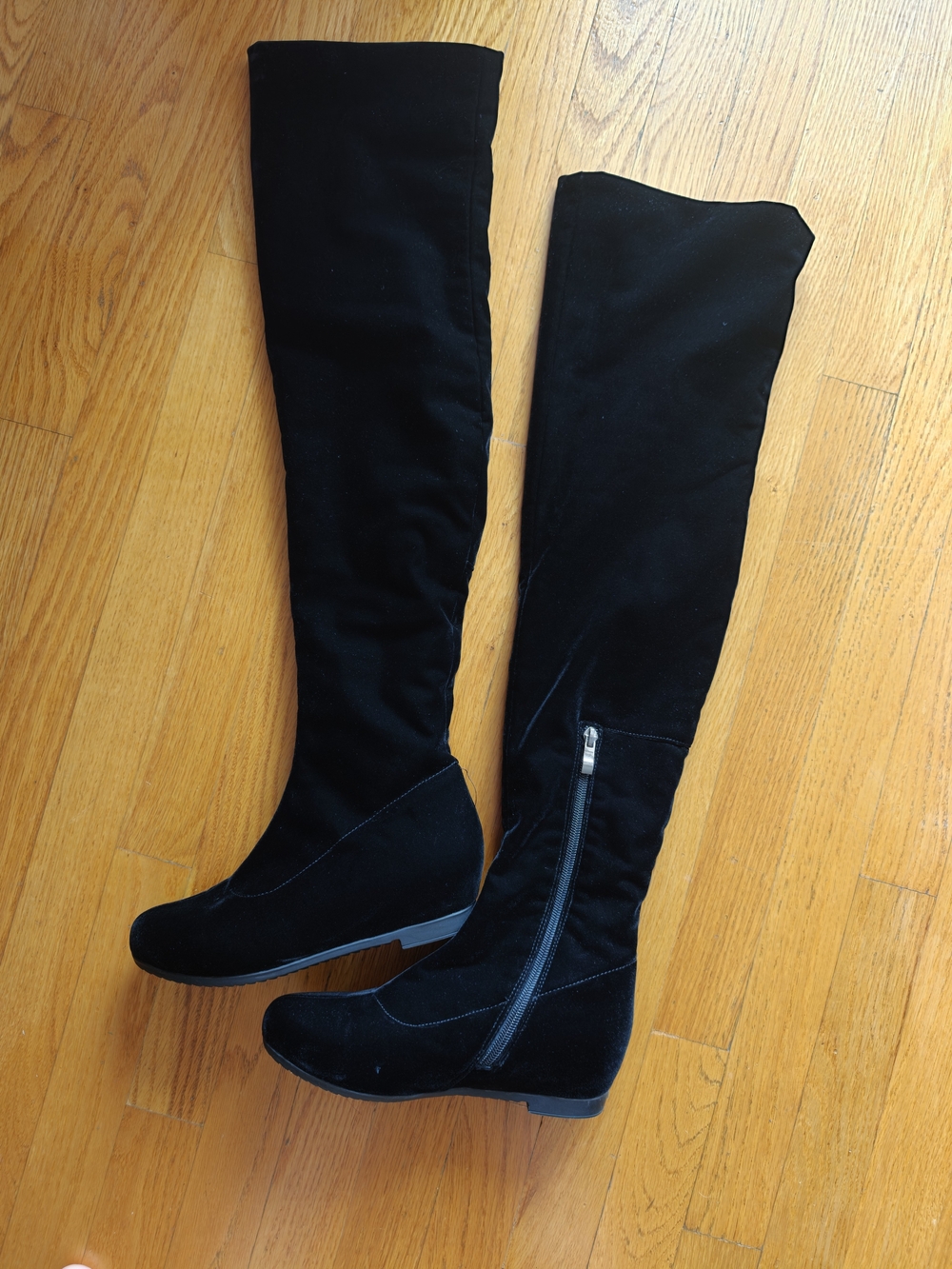 Women’s Black Over-The-Knee Faux Suede Boots Side Zip Fleece Lined Sz 36/US 6